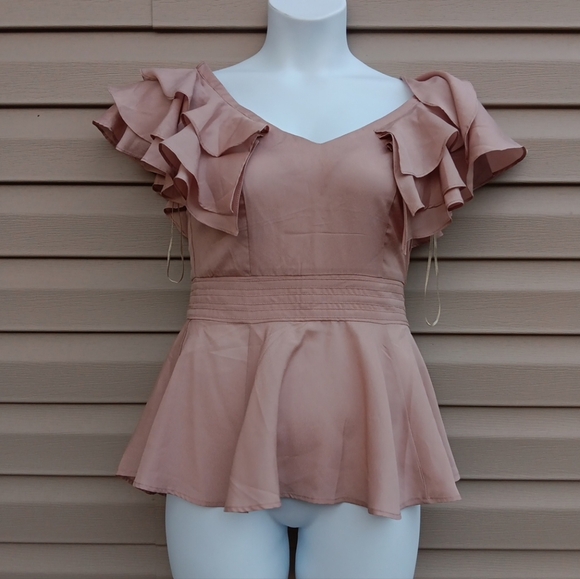 Double Zero Dusty Pink Ruffle Blouse Size M - Picture 1 of 5